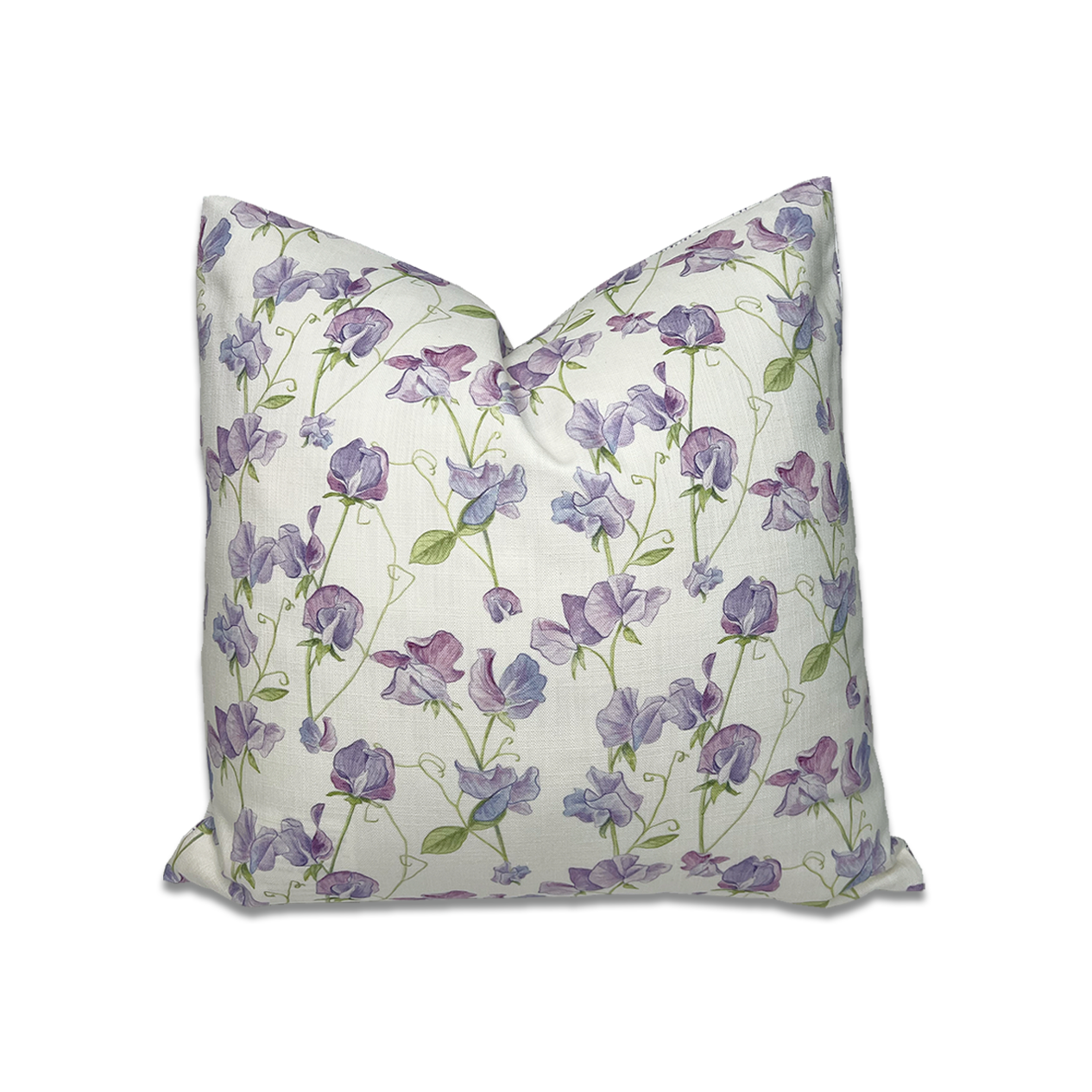 Sweet Peas-White + Shower-Lavender Designer Pillow (20" x 20")