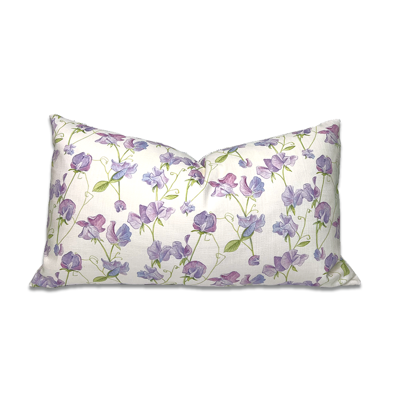 Sweet Peas-White + Shower-Lavender Designer Pillow (24" x 14")